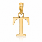 14k Polished Block Letter T Initial Pendant - Lifestyle View