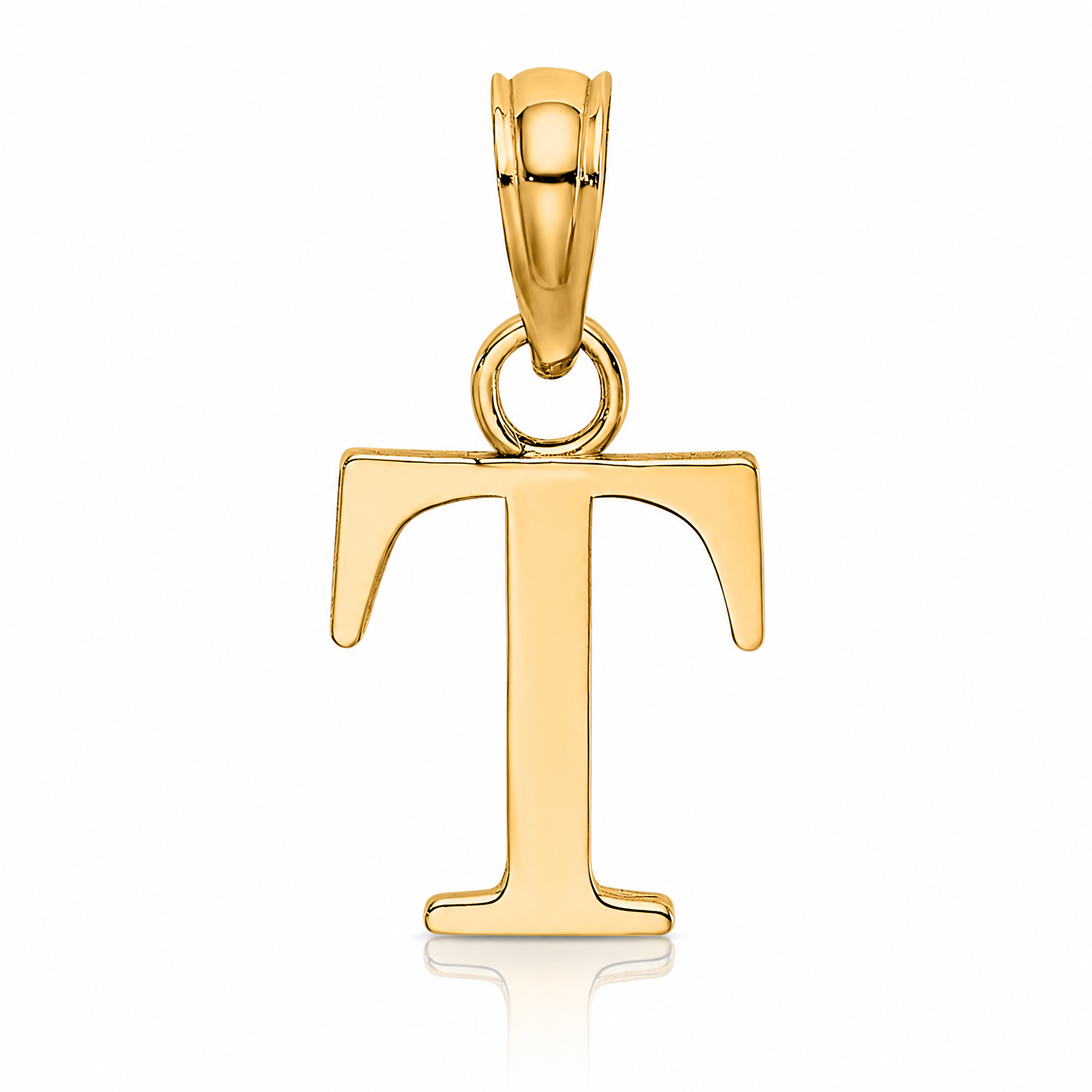 14k Polished Block Letter T Initial Pendant - Lifestyle View