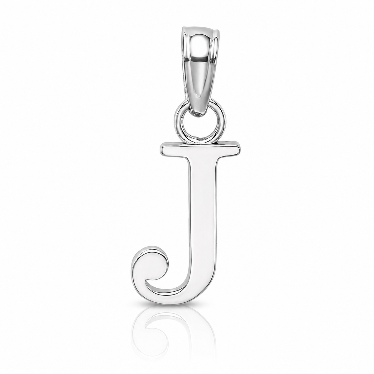 14K White Gold Polished Block Letter J Initial Pendant - Lifestyle View