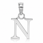 14K White Gold Polished Block Letter N Initial Pendant - Lifestyle View