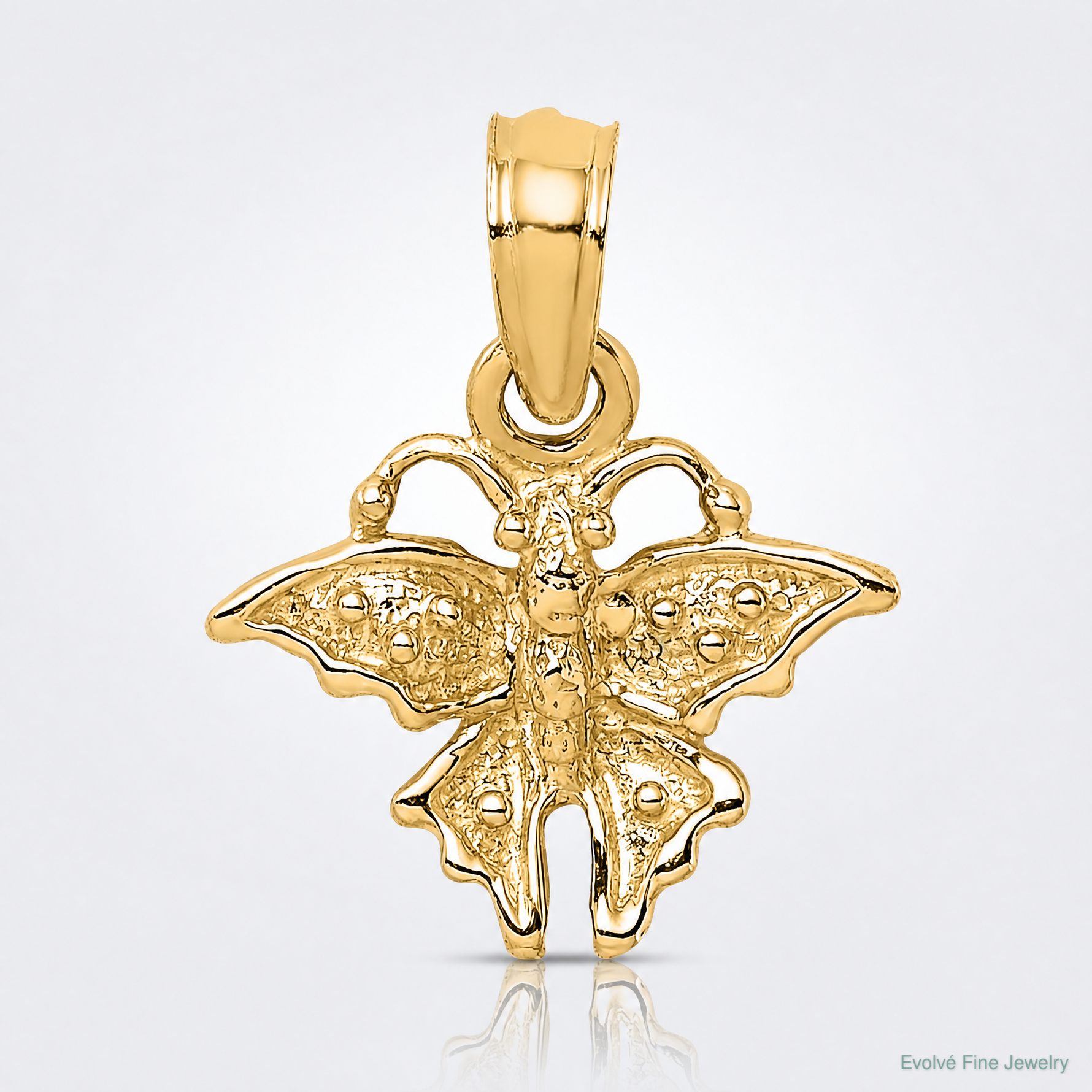 14K Textured Mini Butterfly Charm - Lifestyle View