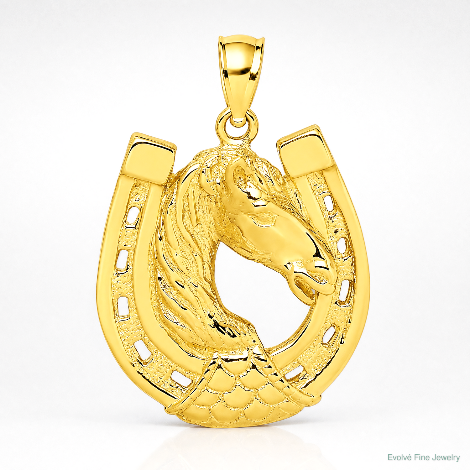 14K Polished and Engraved Horse Head In Shoe Charm - Lifestyle View