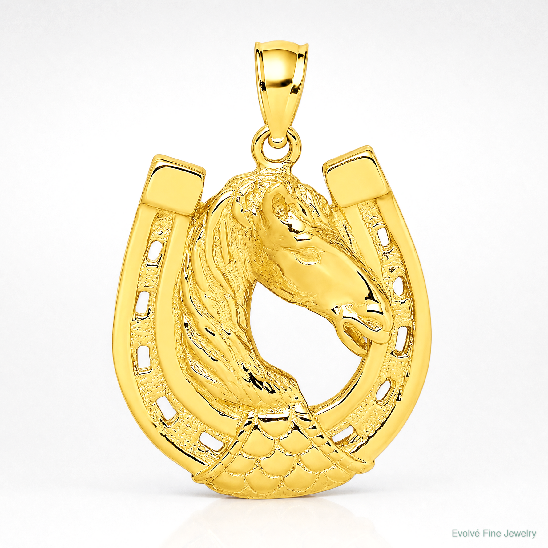 14K Polished and Engraved Horse Head In Shoe Charm - Lifestyle View