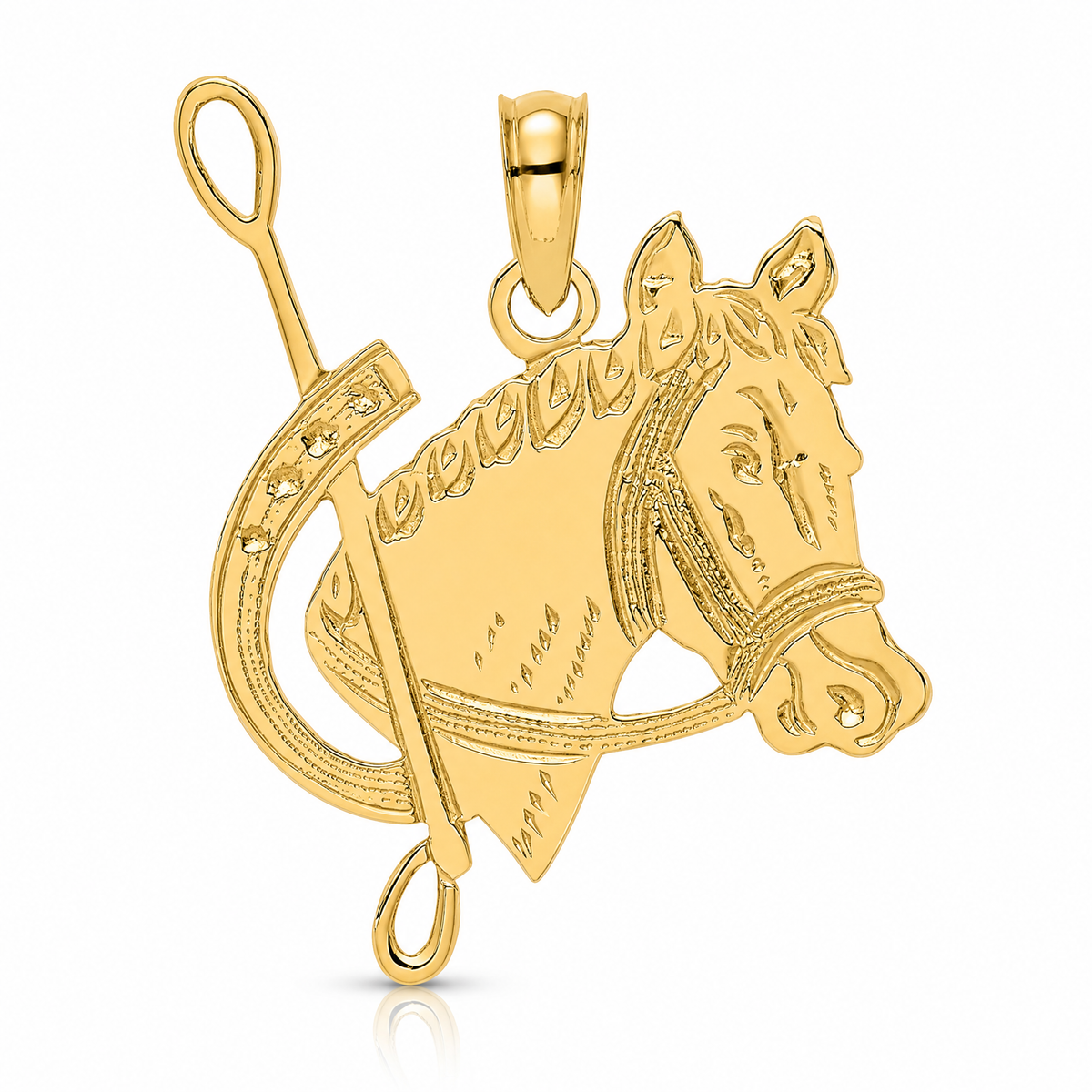 14K Textured Horse Head and Shoe Charm - Lifestyle View