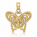 14K Polished and Textured Filigree Butterfly Charm - Lifestyle View