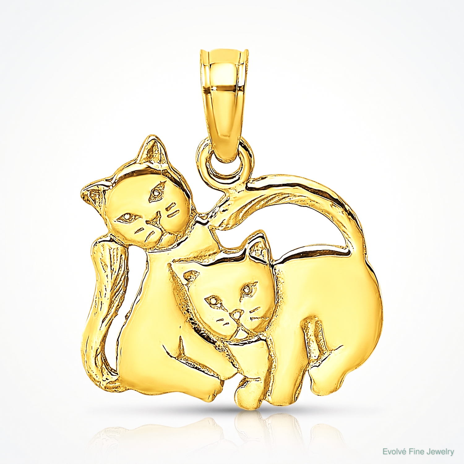 14K 3-D Polished Two Kittens Charm - Lifestyle View