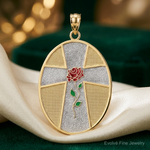 14K w/ Rhodium Enamel Rose Serenity Prayer Oval Disc Charm - Lifestyle View