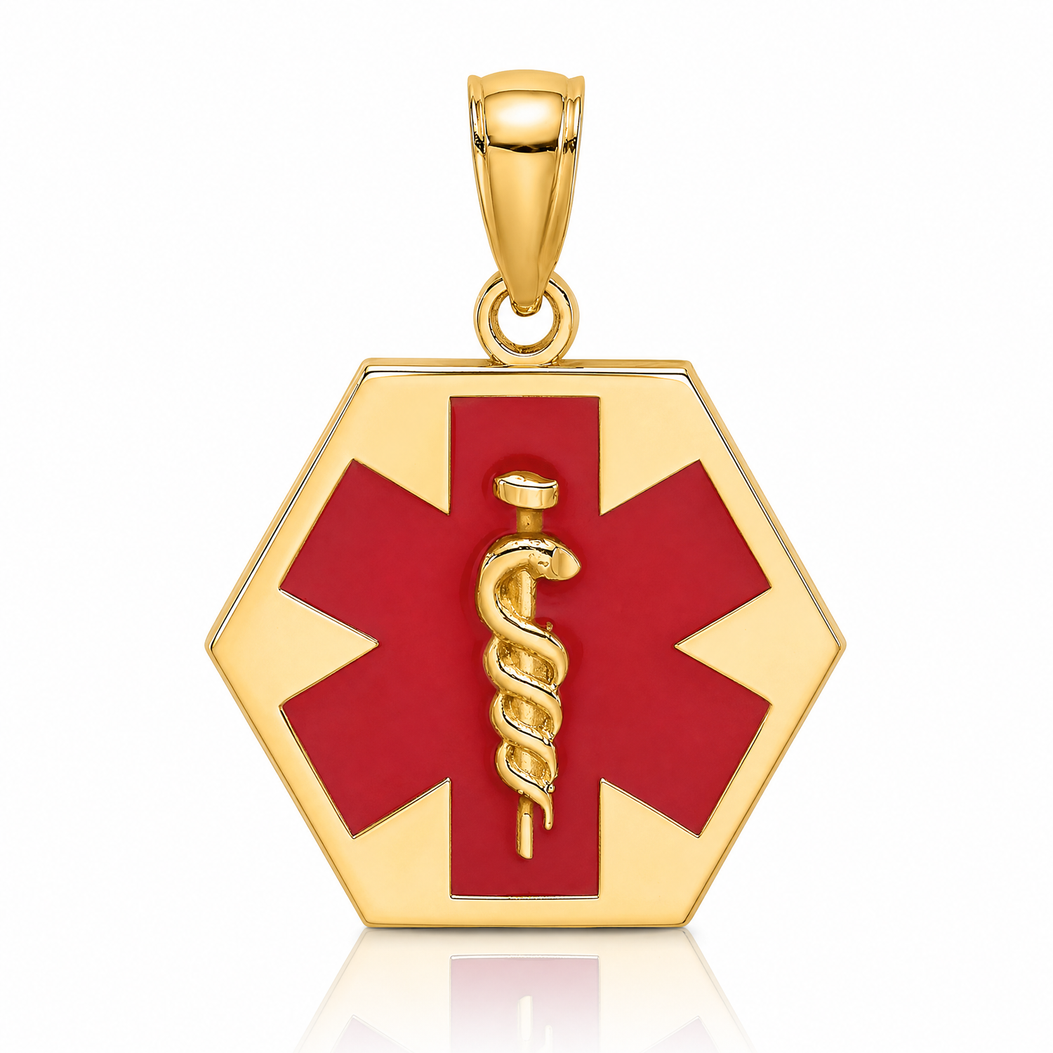 14K Enameled Textured Back Caduceus Medical Disc - Lifestyle View