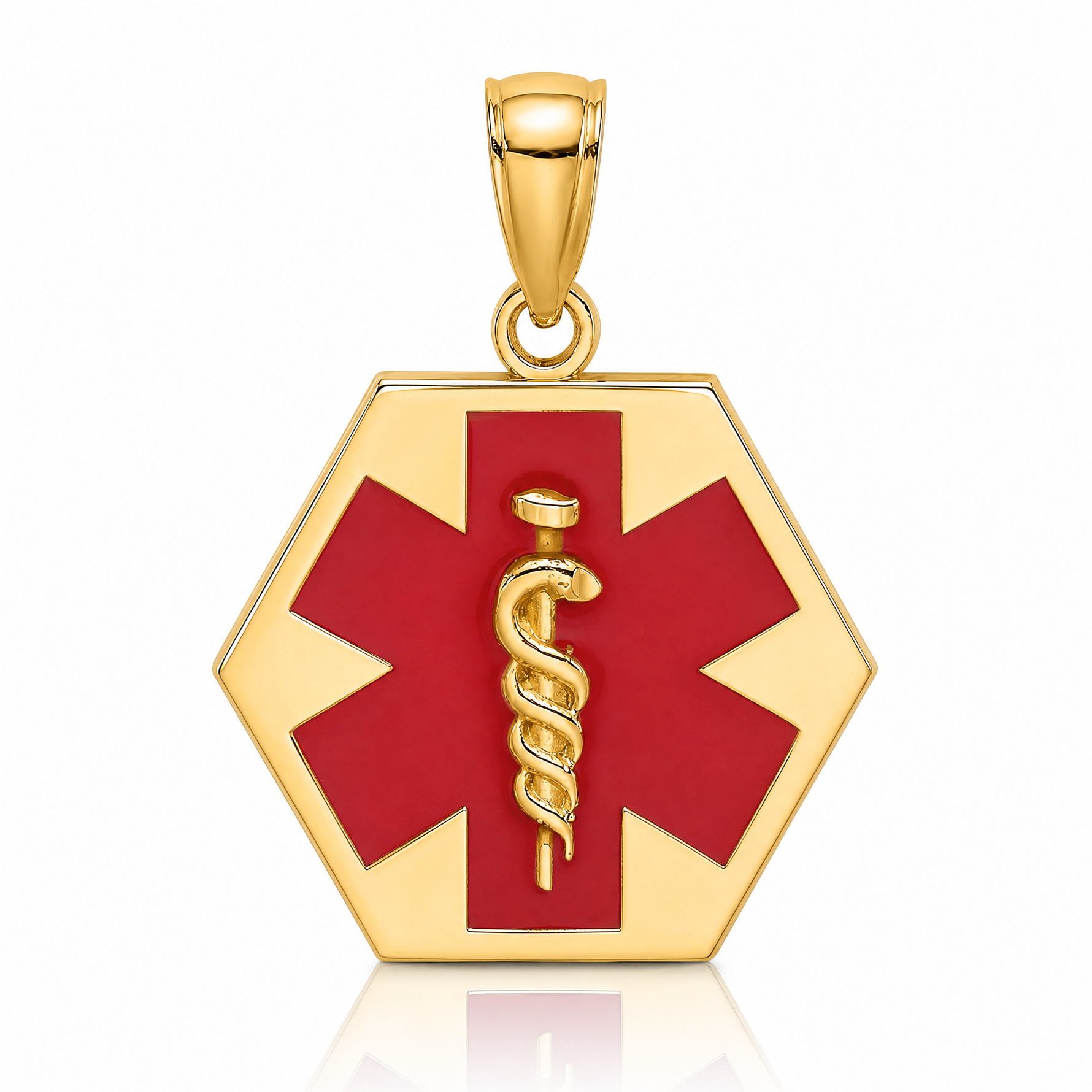 14K Enameled Textured Back Caduceus Medical Disc - Lifestyle View