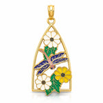 14K Enamel Dragonfly and Flowers Triangle Charm - Lifestyle View
