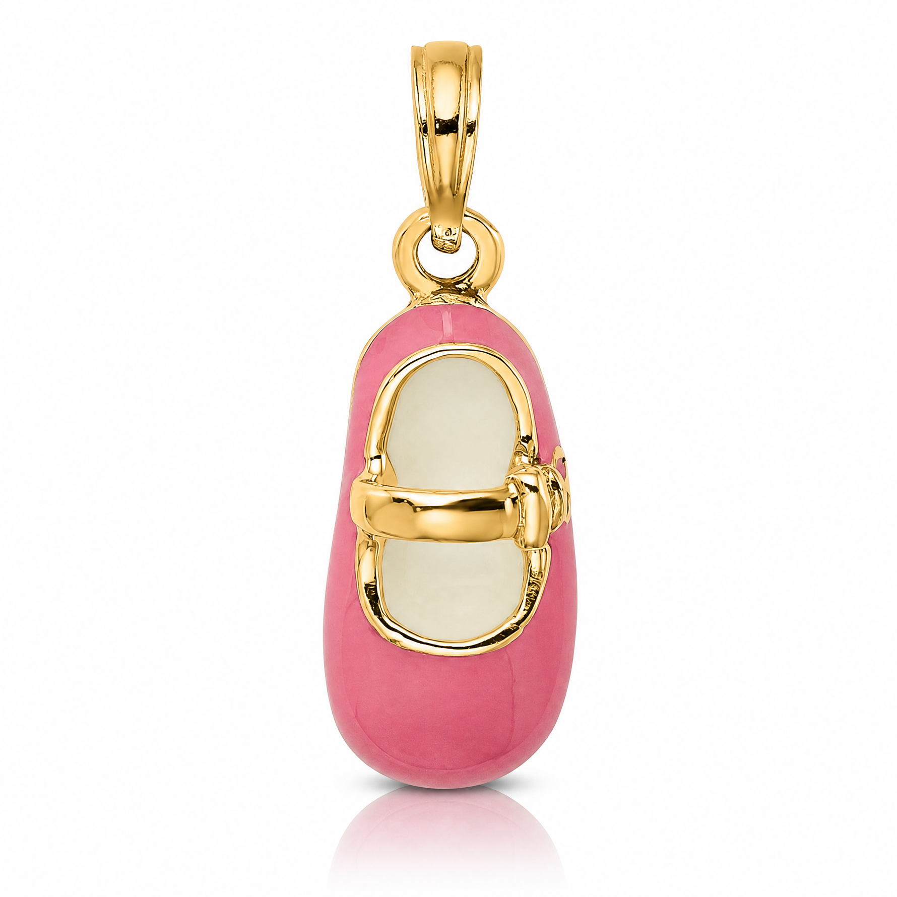 14K 3-D w/ Pink Enamel Baby Shoe Charm - Lifestyle View