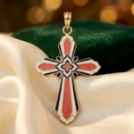 14K 3-D W/ Pink and White Enamel Cross Charm - Lifestyle View
