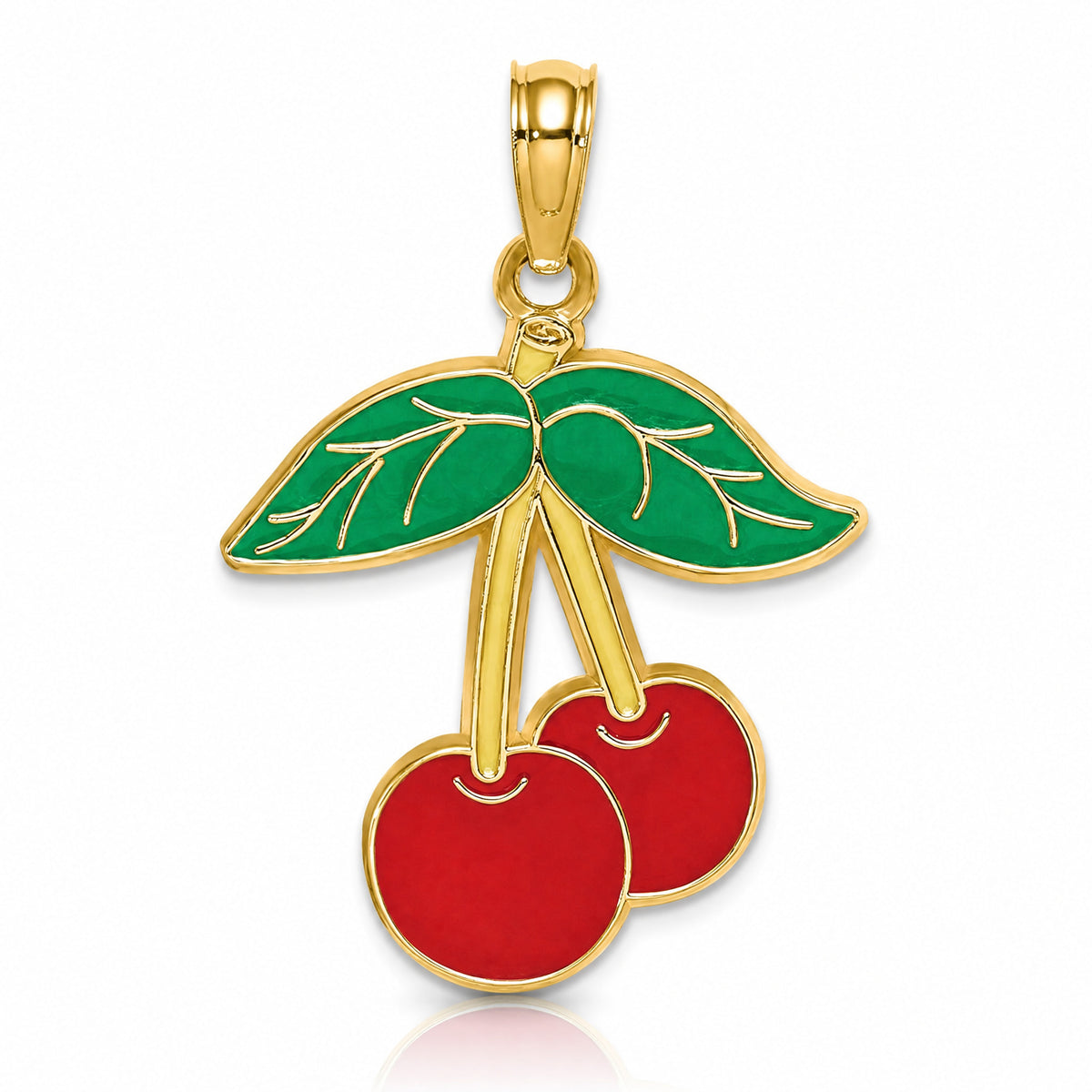 14K Cherries With Enamel Leaf Charm - Lifestyle View