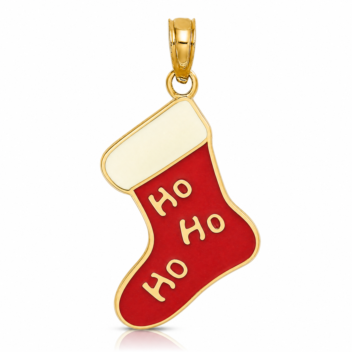 14K Enamel HO HO HO Christmas Stocking Charm - Lifestyle View