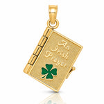 14K 3-D Moveable Enameled AN IRISH PRAYER Book w/Clover Charm - Lifestyle View
