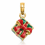 14K 3-D w/Enamel Green Gift Box w/Red Bow Charm - Lifestyle View