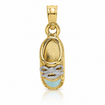 14K w/ White Rhodium 3-D Light Blue Enamel Baby Shoe Charm - Lifestyle View