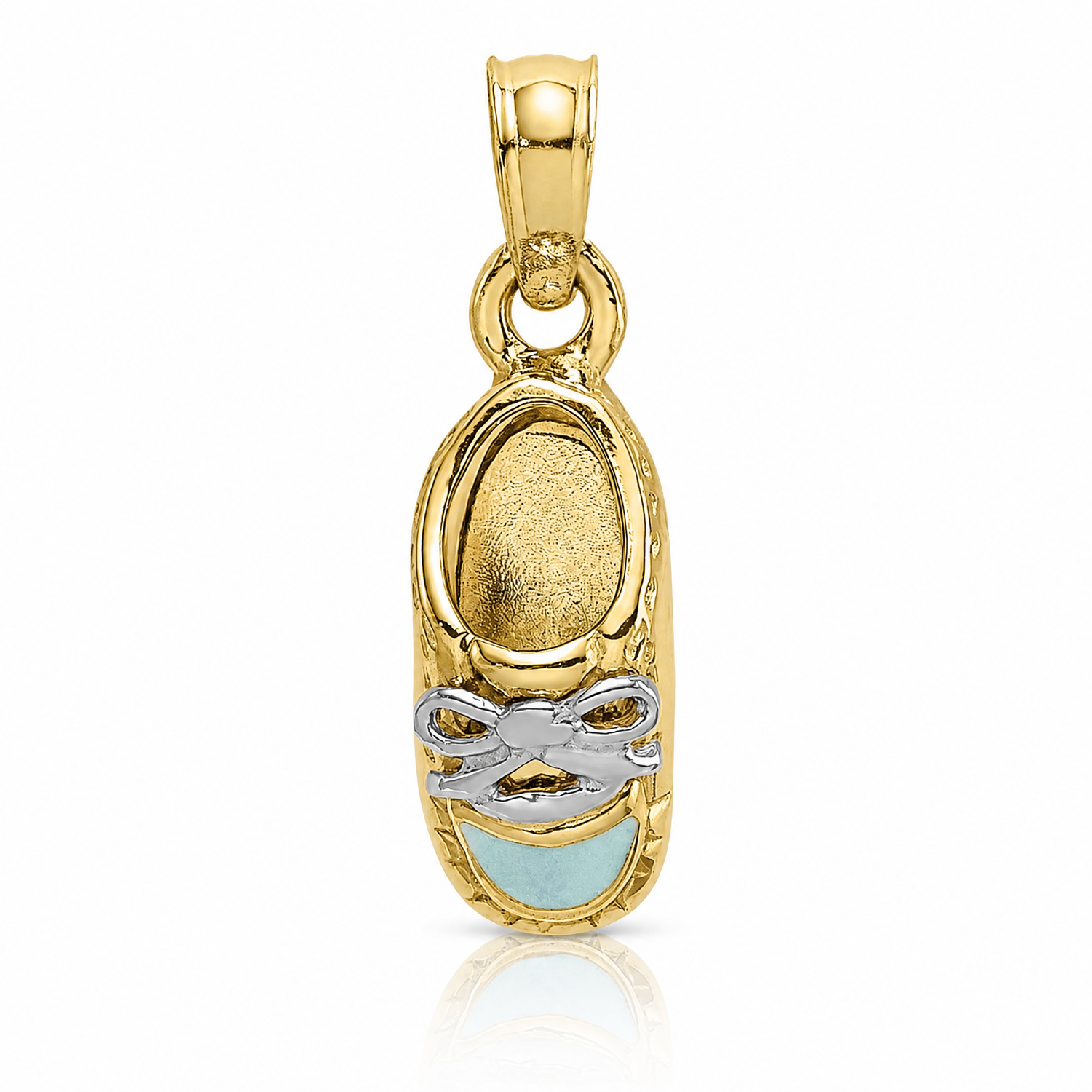 14K w/ White Rhodium 3-D Light Blue Enamel Baby Shoe Charm - Lifestyle View