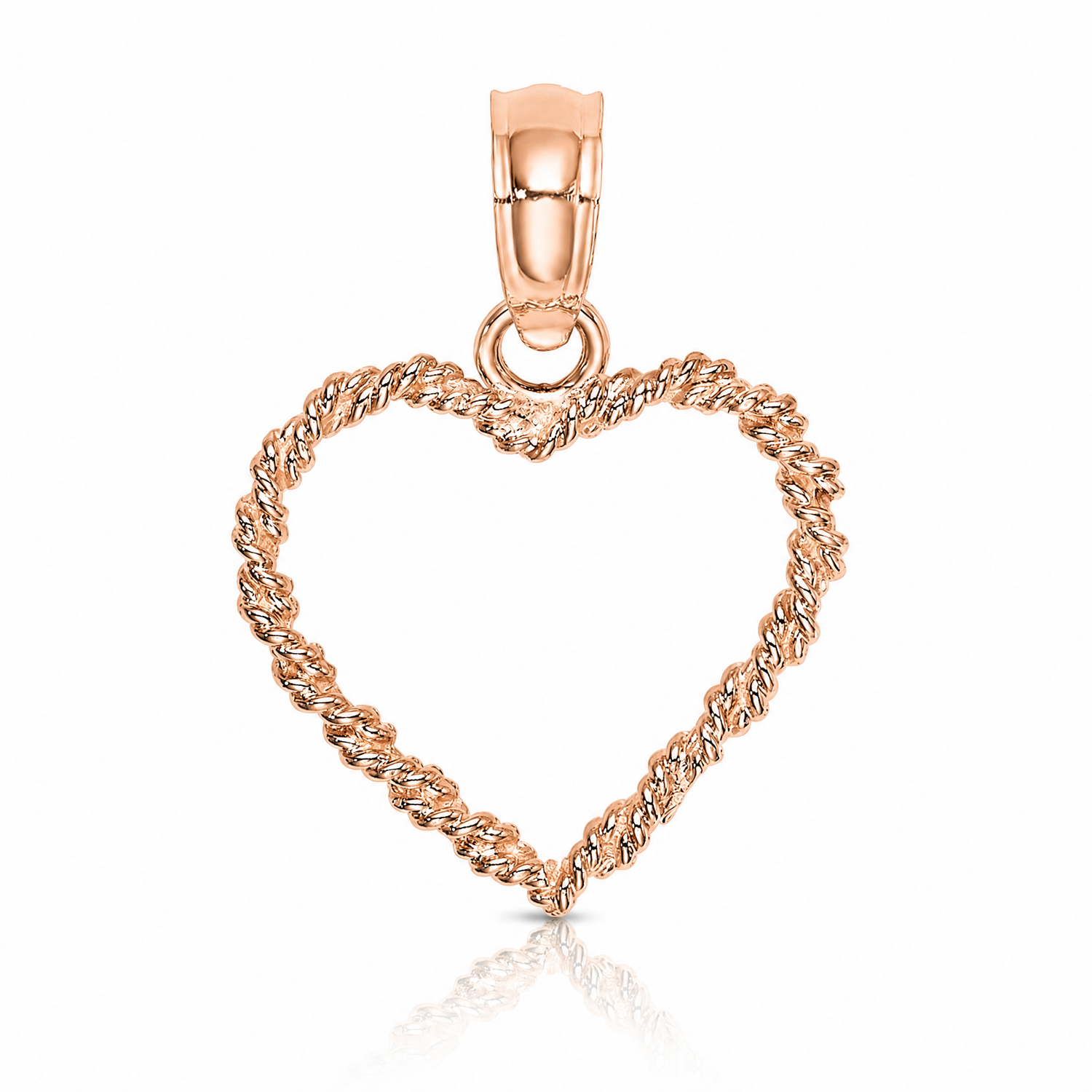 14K Rose Gold 3D Polished Rope Heart Pendant - Lifestyle View
