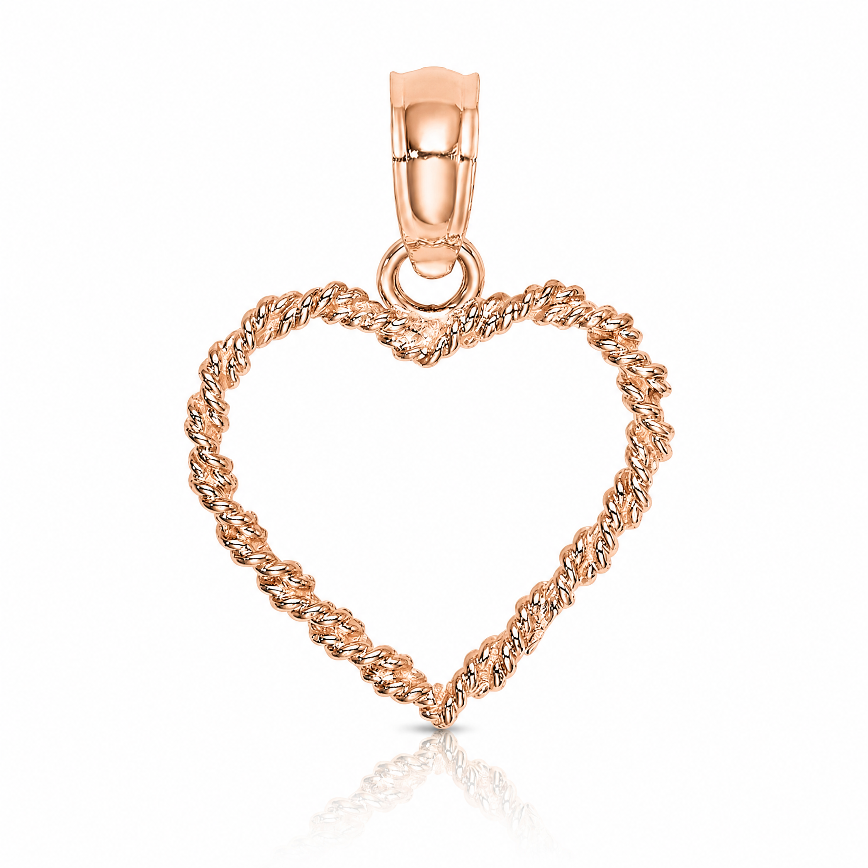 14K Rose Gold 3D Polished Rope Heart Pendant - Lifestyle View