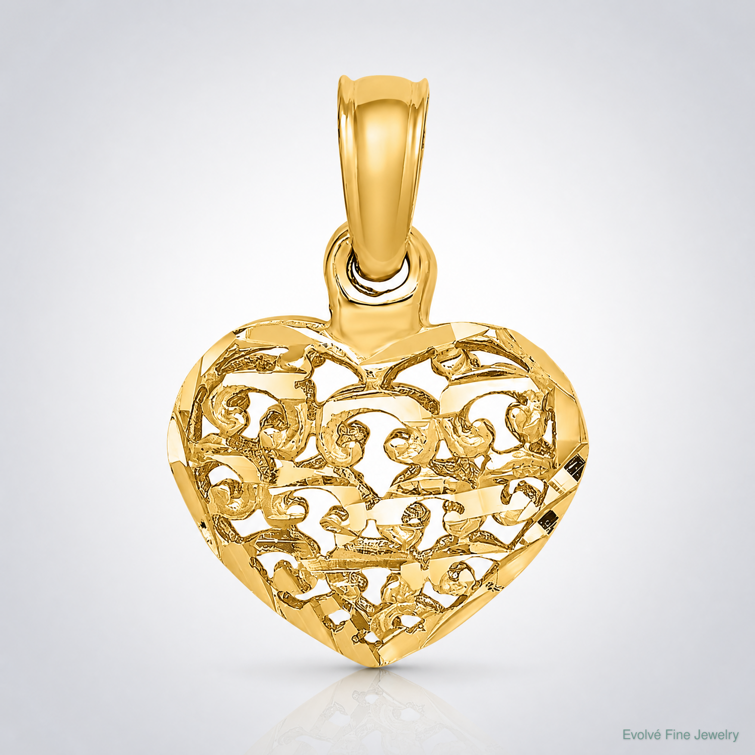 14K 3-D Diamond-cut Mini Puffed Heart Charm - Lifestyle View