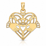 14K Polished and Beaded Claddagh In Heart Charm - Lifestyle View
