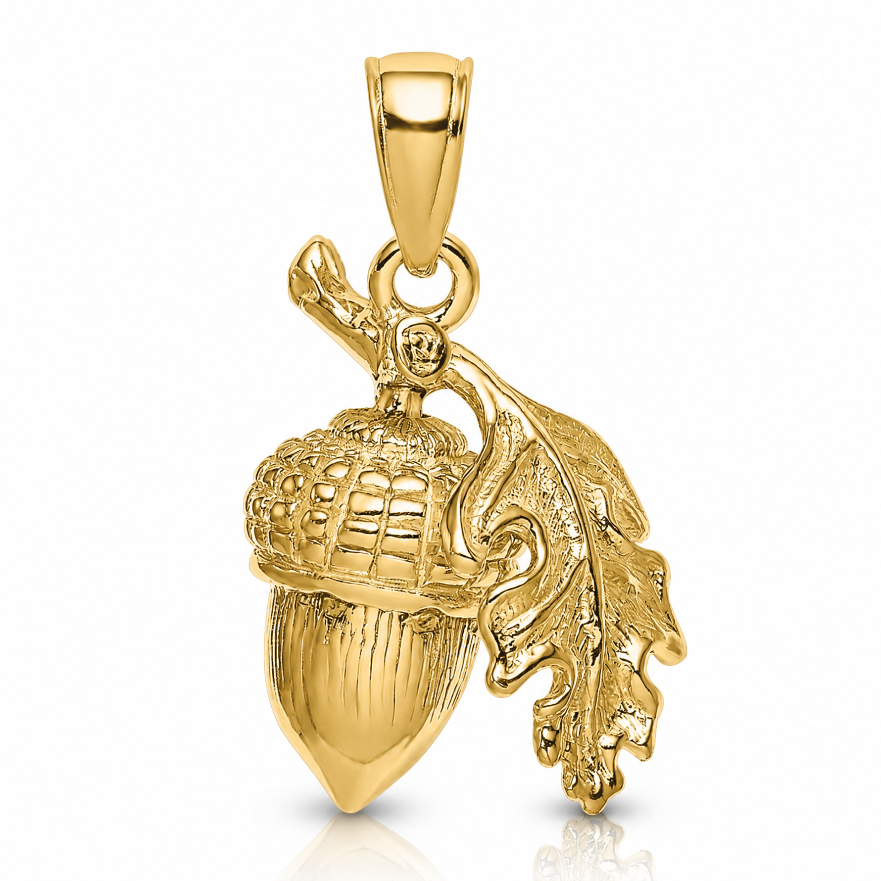 14K 3-D Acorn w/Leaf Pendant - Lifestyle View