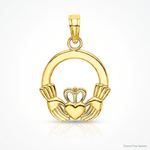 14K Polished Round Claddagh Charm - Lifestyle View