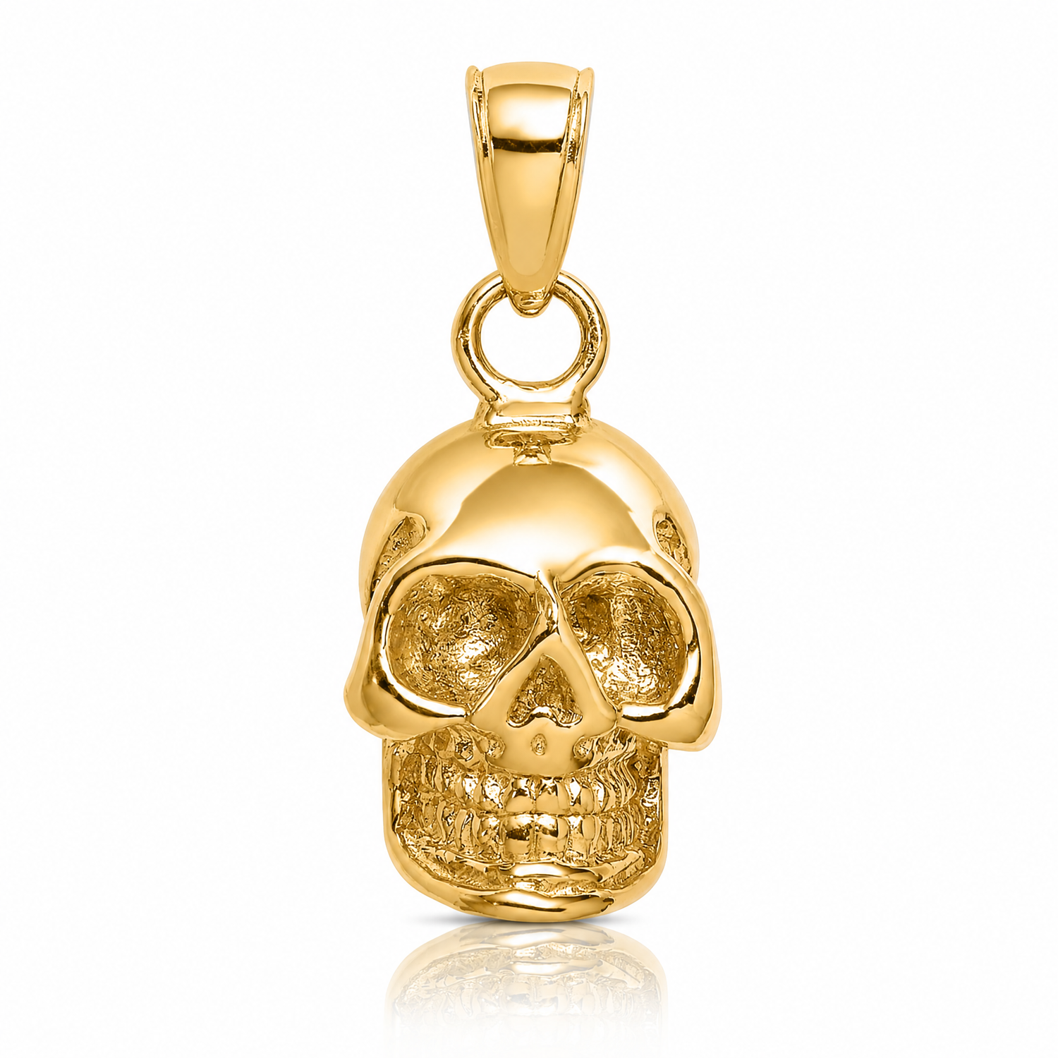 14K 3-D Polished Skull Pendant - Lifestyle View