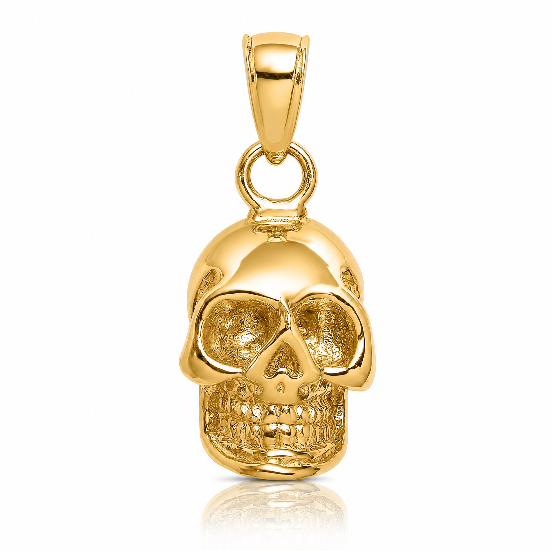 14K 3-D Polished Skull Pendant - Lifestyle View