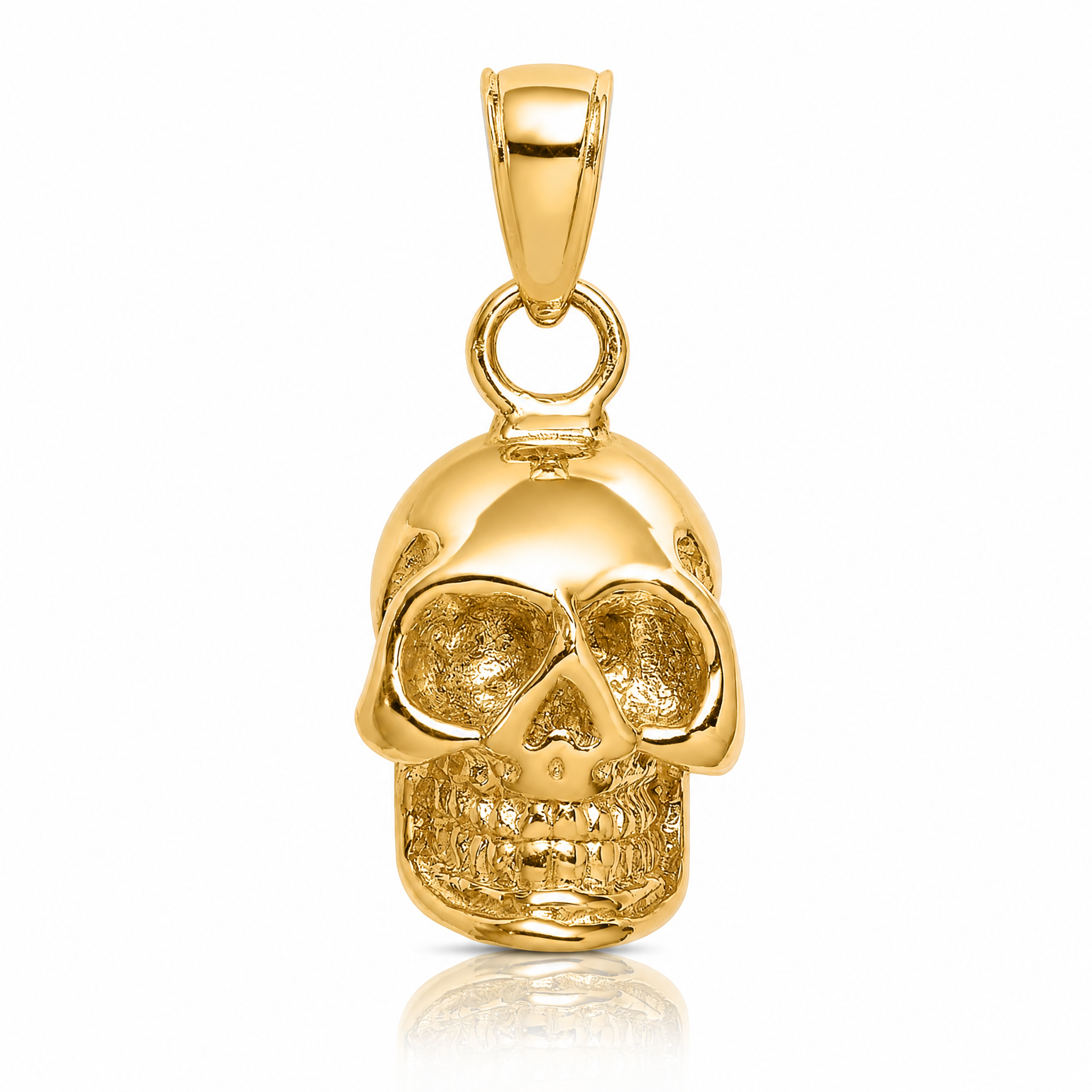14K 3-D Polished Skull Pendant - Lifestyle View