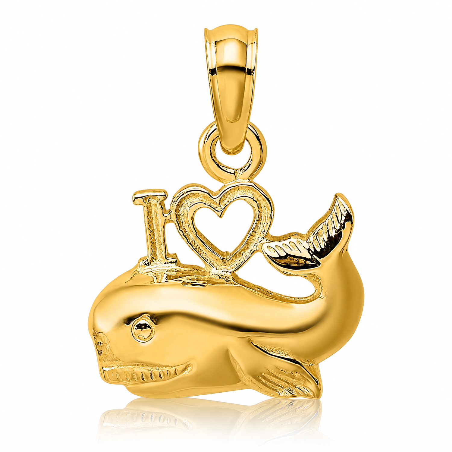 14K 2-D Polished I HEART Whale Charm - Lifestyle View