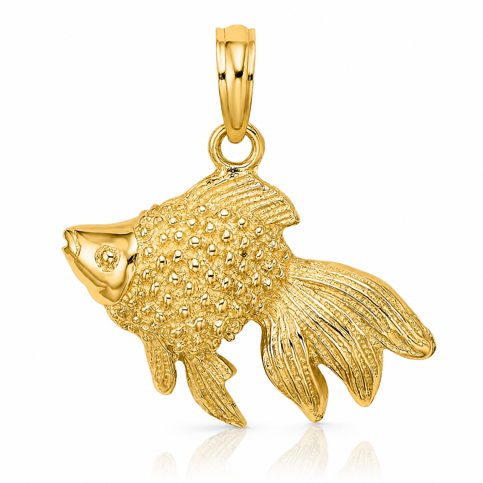 14K Textured Gold Fish Charm - Lifestyle View