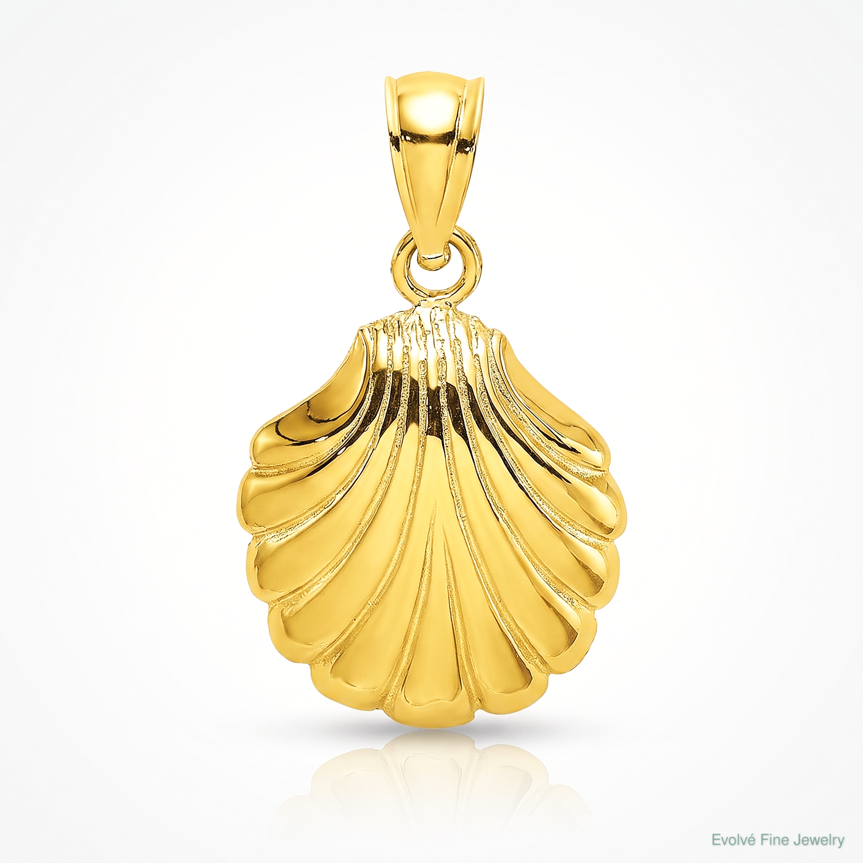14K Polished 2-D Scallop Shell Charm - Lifestyle View