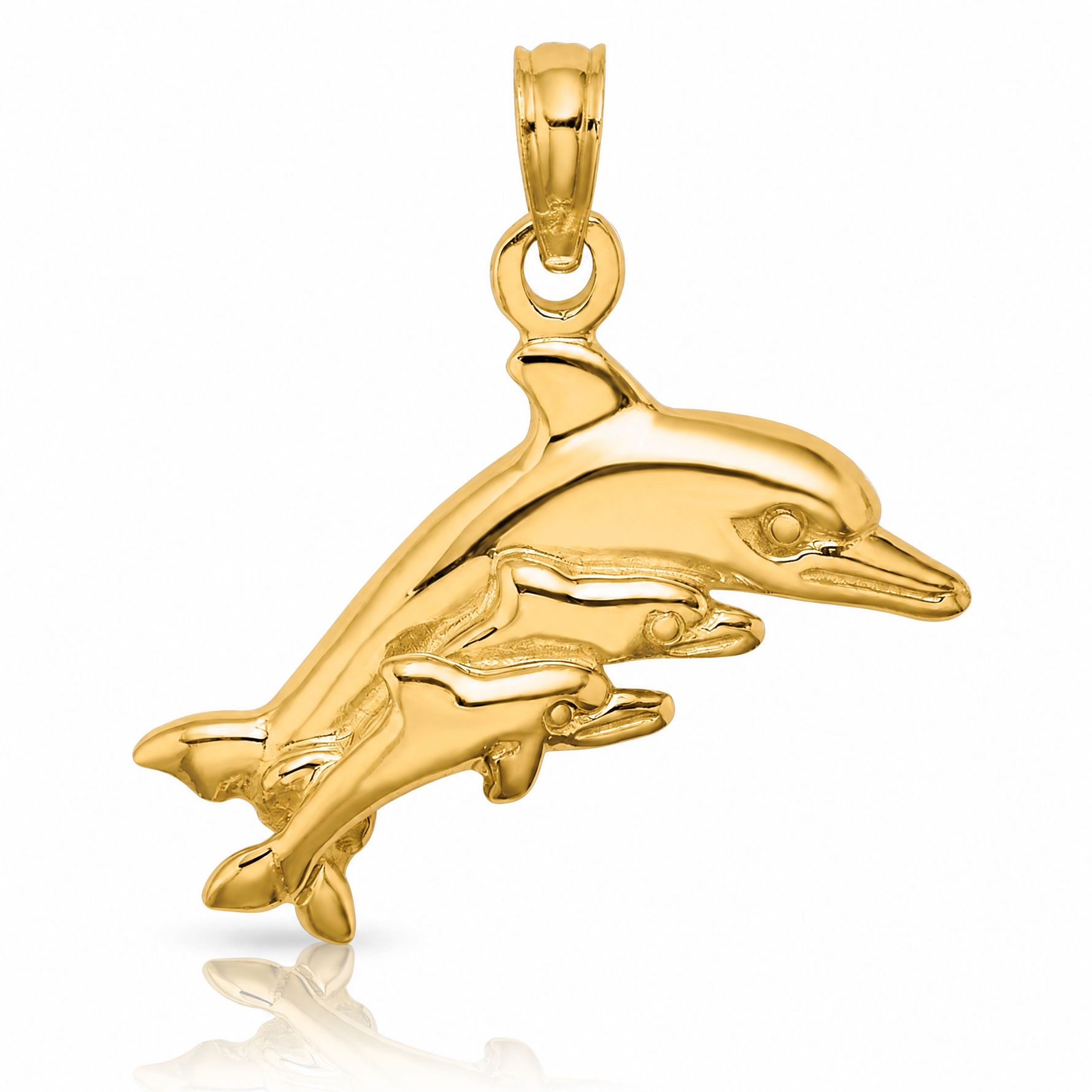 14K Dolphin w/ 2 Baby Dolphins Charm - Lifestyle View