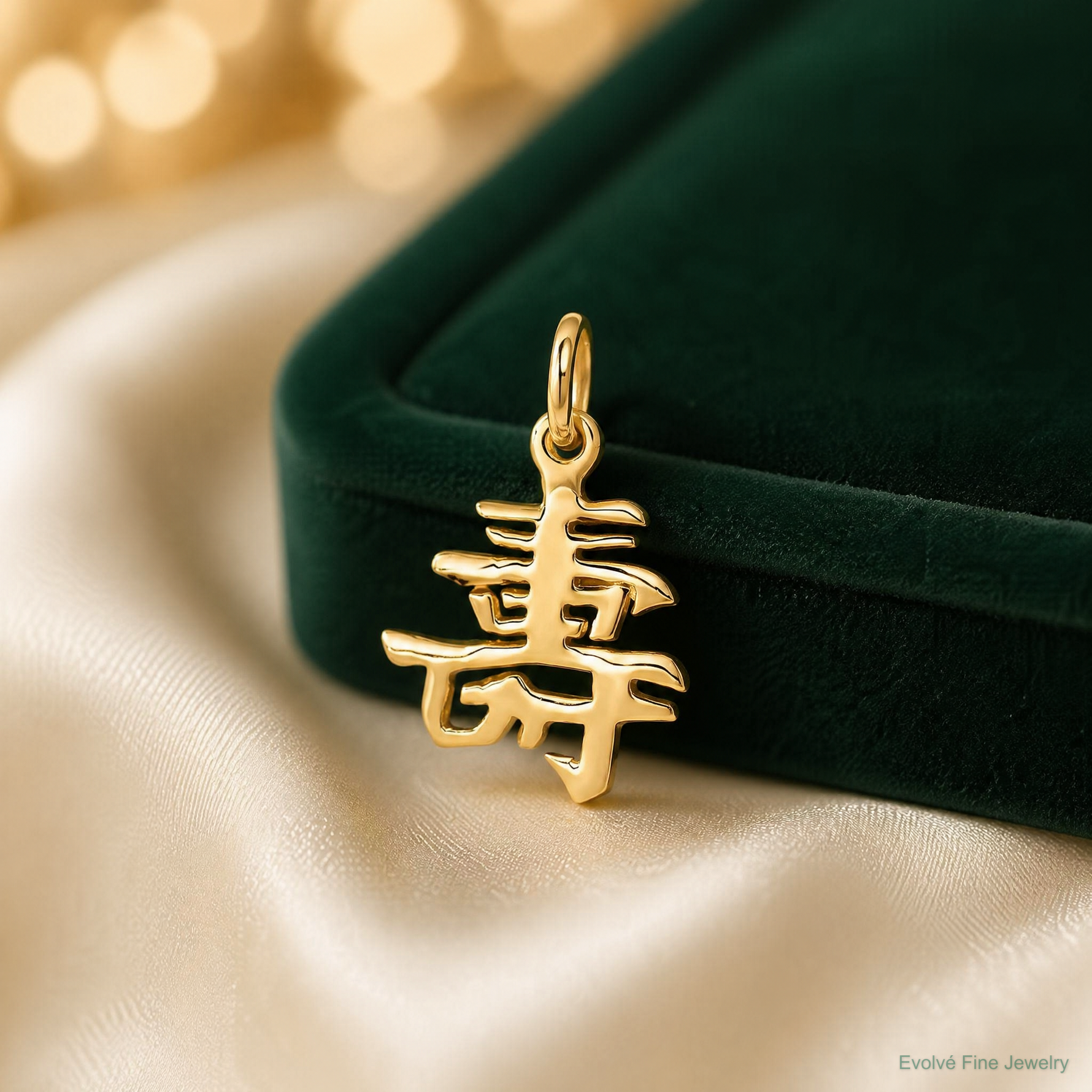 14k Solid Polished Chinese Long Life Charm - Lifestyle View