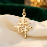 14k Solid Polished Chinese Long Life Charm - Lifestyle View