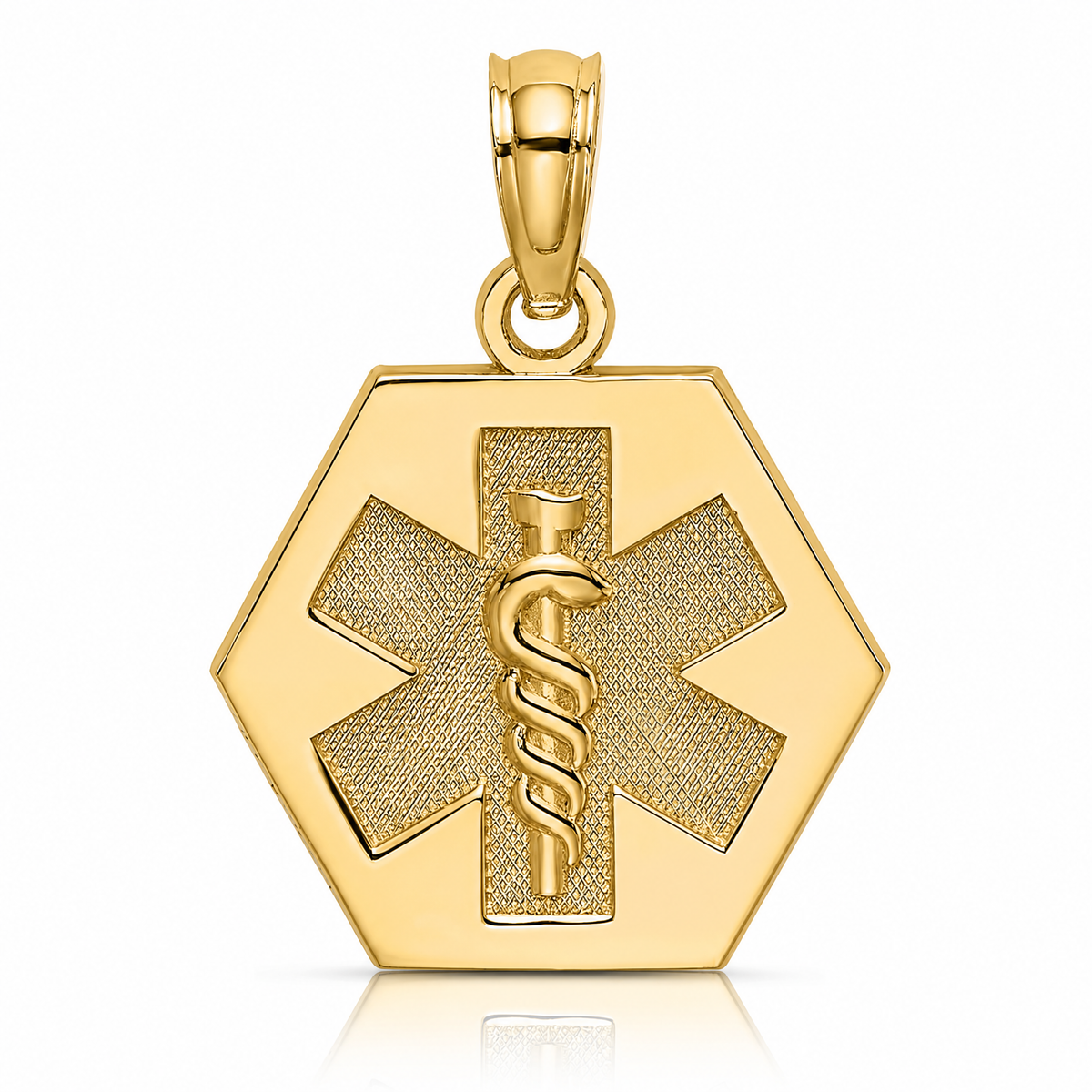 14K Caduceus Textured Back Medical Charm - Lifestyle View