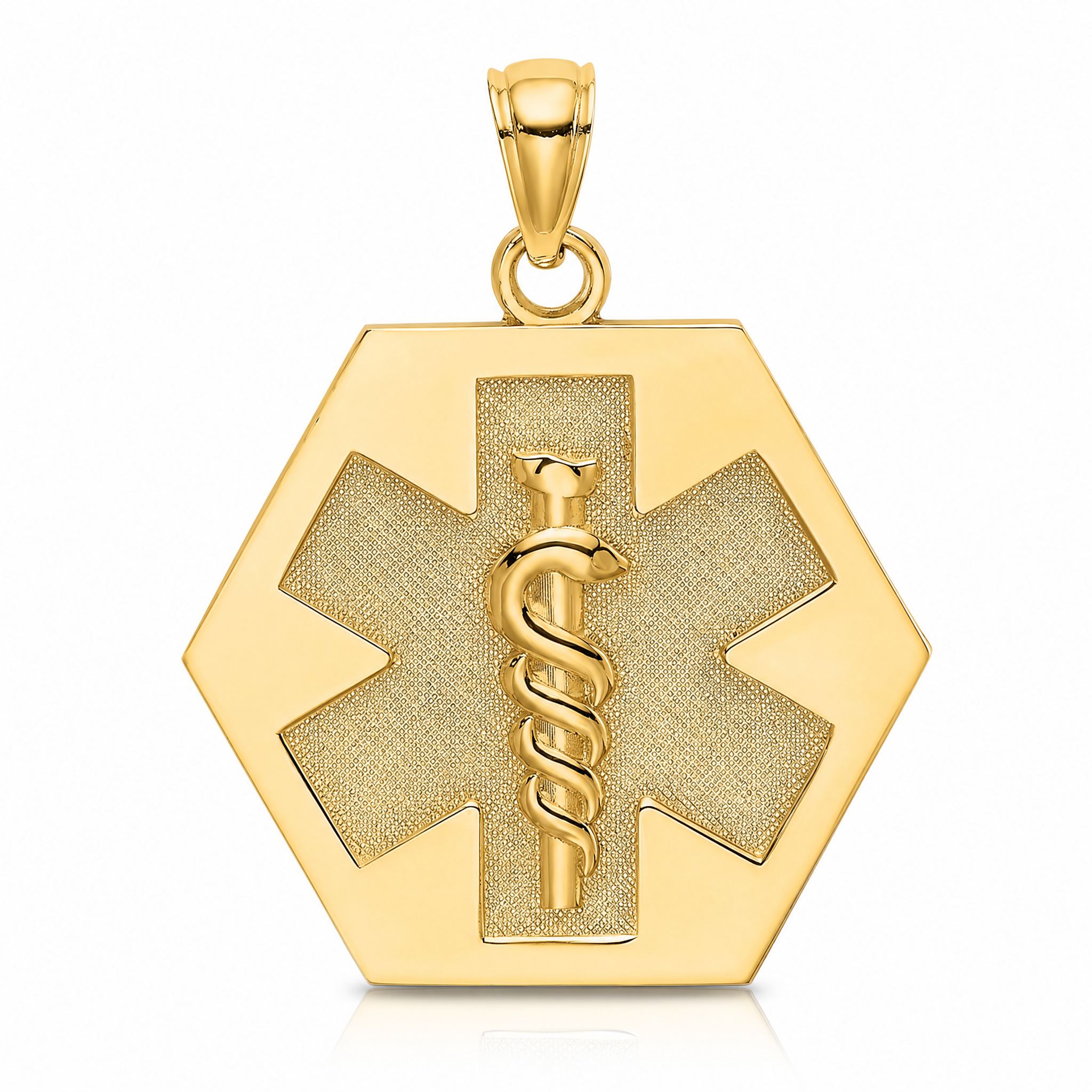 14K Textured Back Caduceus Medical Disc - Lifestyle View