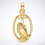 14K Praying Hands and Cross In Oval Charm - Lifestyle View