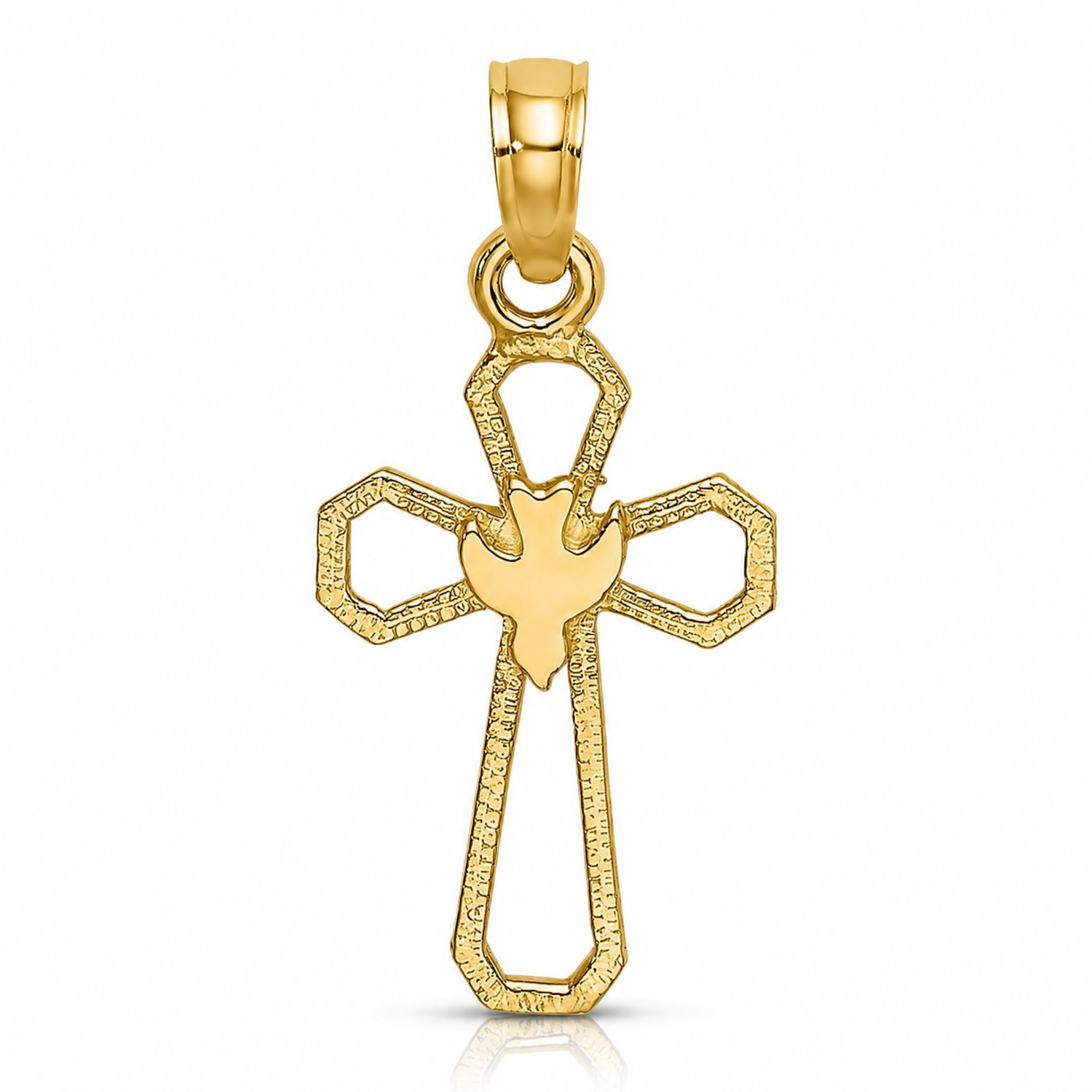 14K Cut-Out Cross w/ Dove Charm - Lifestyle View