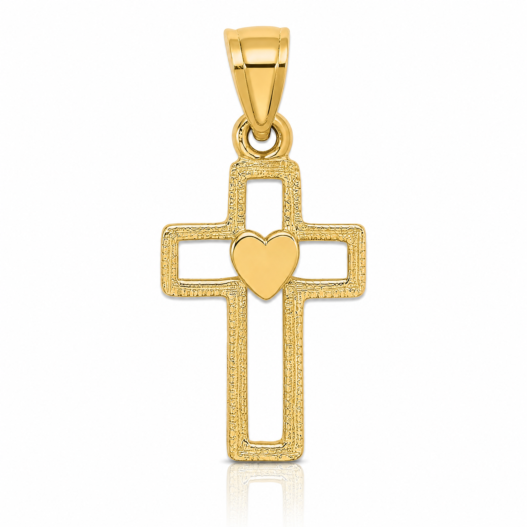 14K Cut-Out Cross w/ Heart Charm - Lifestyle View