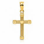 14K Textured w/ Center Heart Small Cross Charm - Lifestyle View