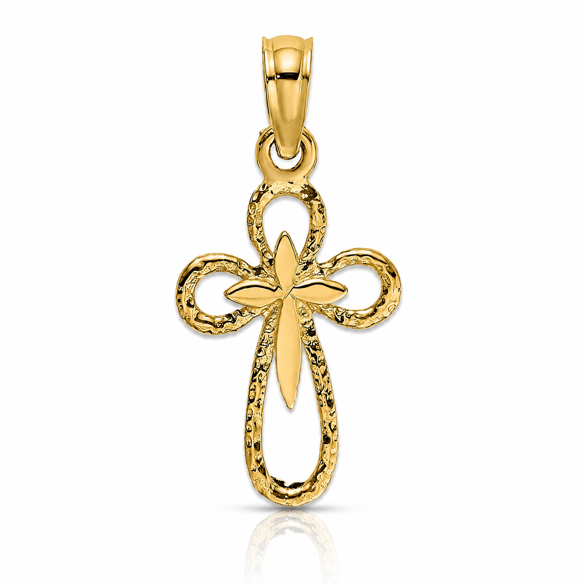 14K Cut-Out Cross w/ Small Interior Cross Charm - Lifestyle View