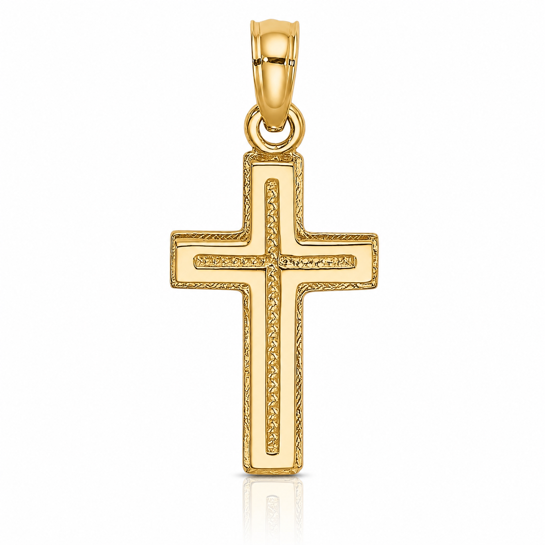 14K 2-D Polished Textured Cross Charm - Lifestyle View