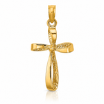 14K 3-D Engraved Polished Twisted Cross Charm - Lifestyle View