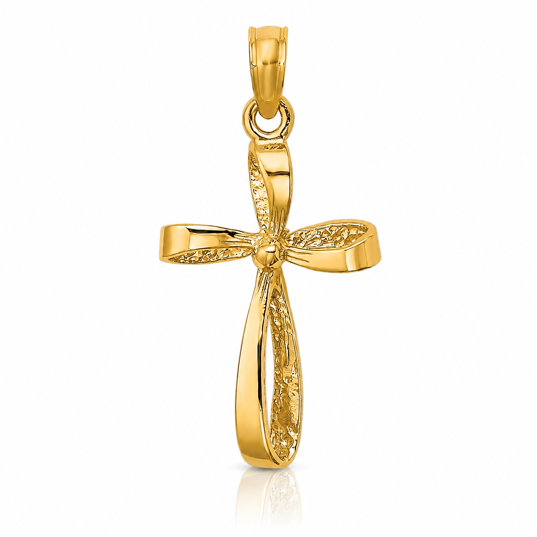 14K 3-D Engraved Polished Twisted Cross Charm - Lifestyle View