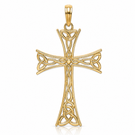 14K Polished Celtic Knot Cross Charm - Lifestyle View