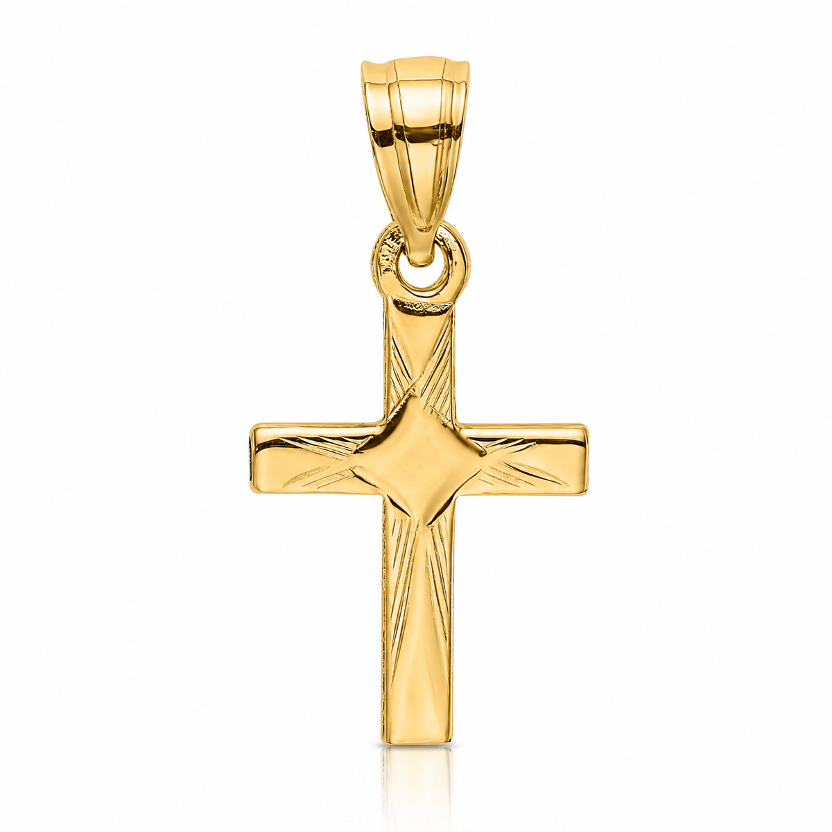 14K Diamond Shape Center Mini Cross Charm - Lifestyle View