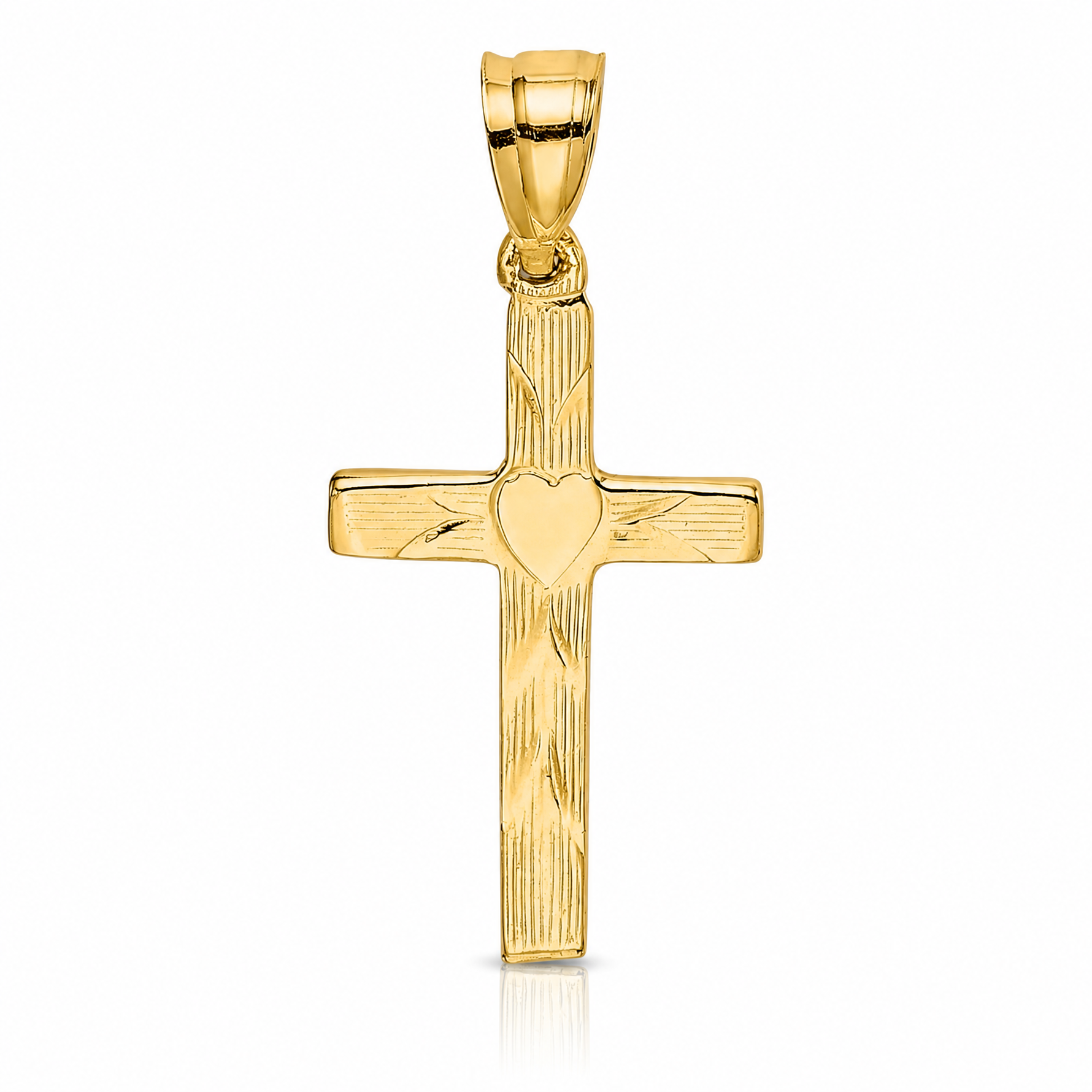 14K Polished and Engraved Cross W/ Heart Center Charm - Lifestyle View